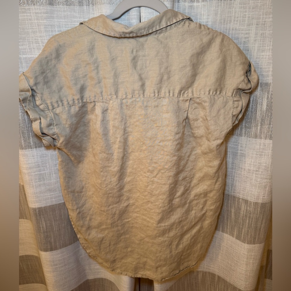 GAP Neutral Beige Linen V-Neck Collar Short Sleeve Top - Picture 5 of 7